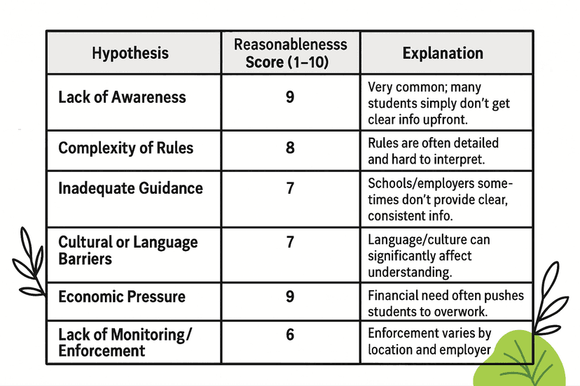 Hypothesis table